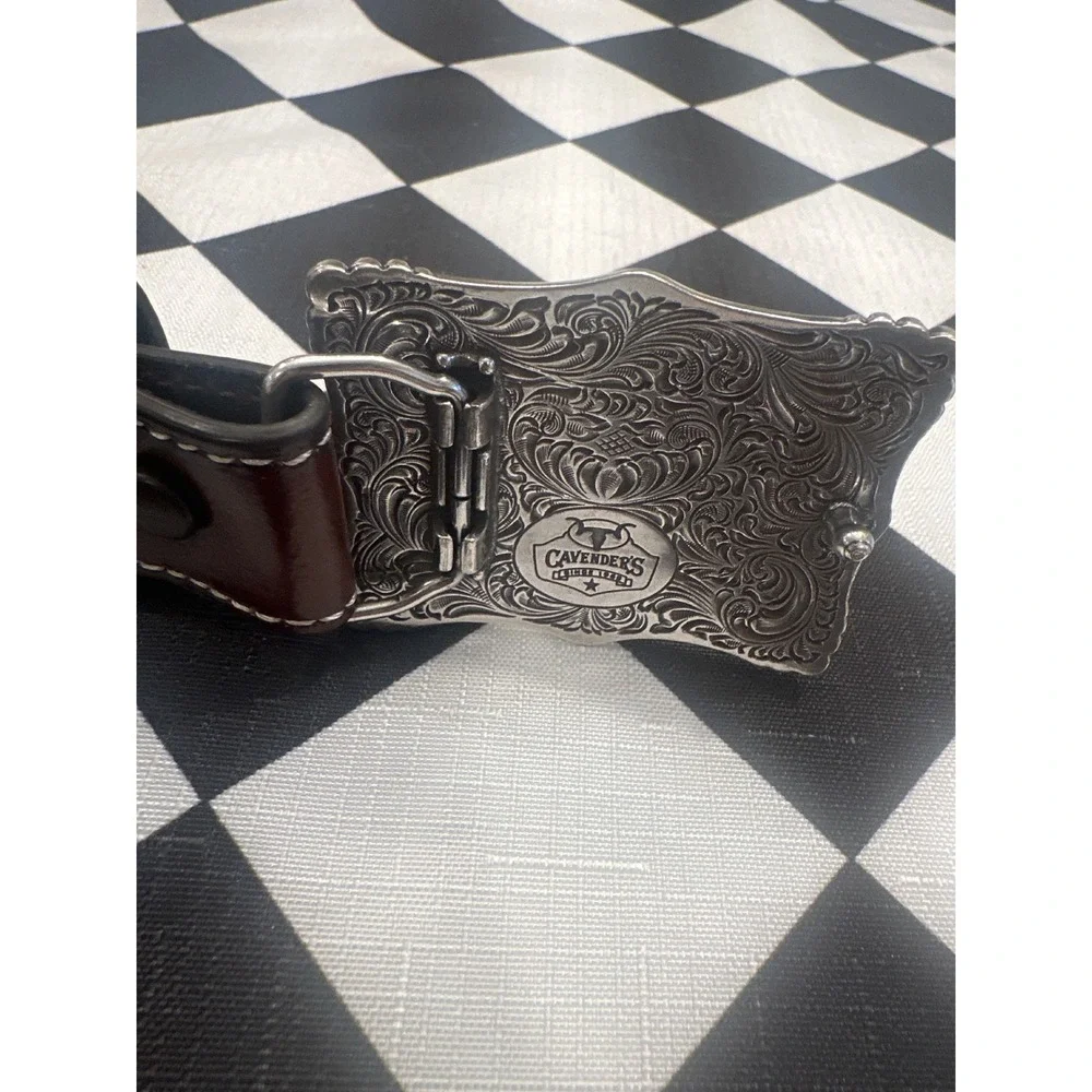 Cavenders Kids Western Belt Brown Leather Hair on Hide boys Buckle Size 24